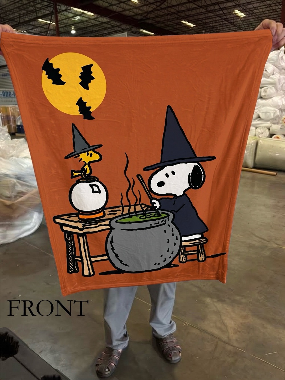 Cozy Snoopy Wizard Halloween Sherpa Blanket 50x60 | Orange Spooky Fleece Throw
